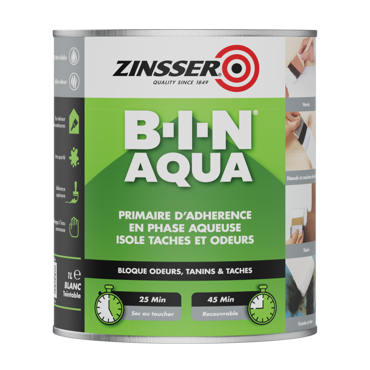Zinsser Bin Aqua - Primaire d'Accrochage en Phase Aqueuse Opacifiant et Isolant - 1L, 2,5L
